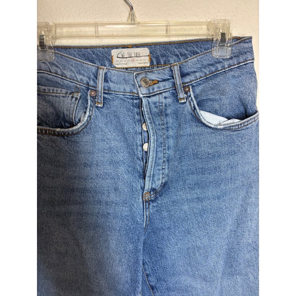 We the Free Denim Blue Jeans Distressed Hole Grunge Y2K Button Fly Size 28 - Picture 3 of 10